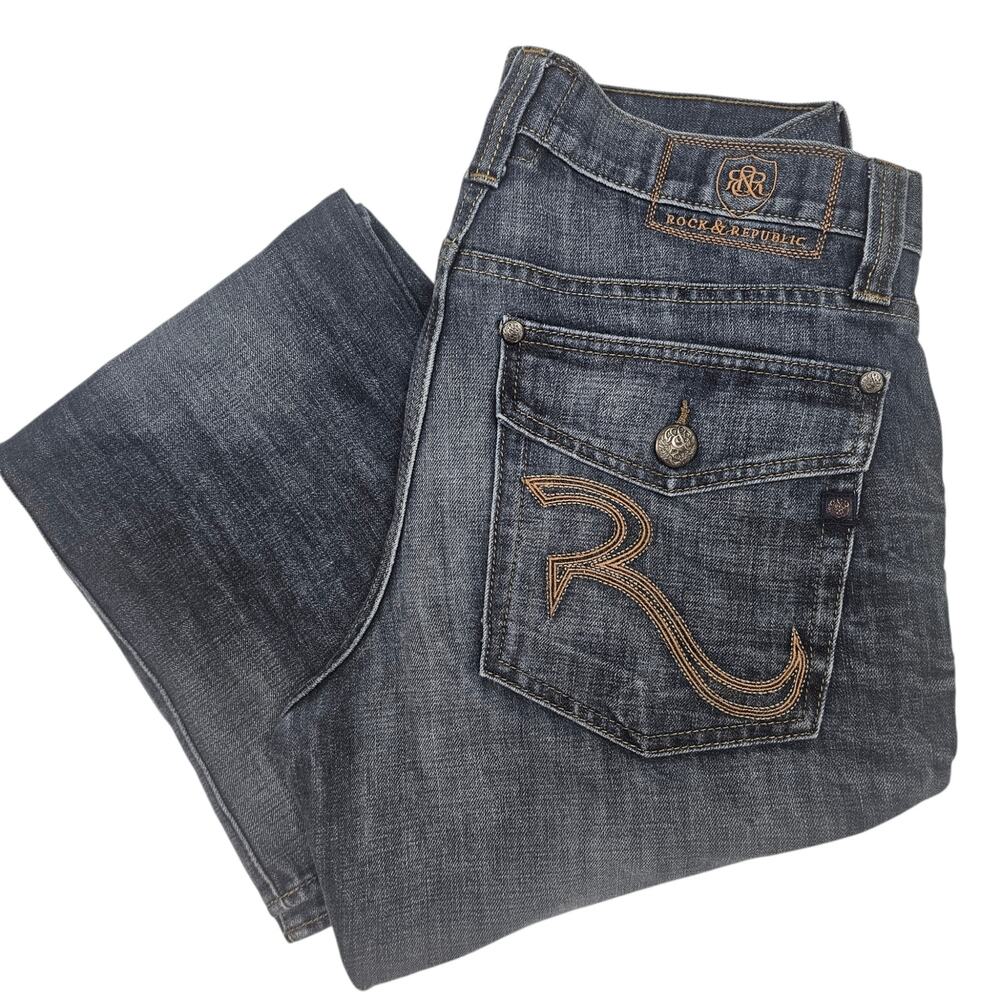 Rock & Republic Neil Fit Premium Distressed Straight Leg Jeans 34x32